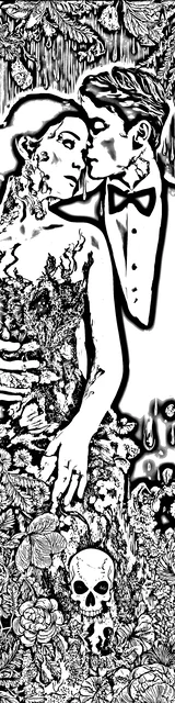 Free colorable bookmarks of a gothic sweet kiss